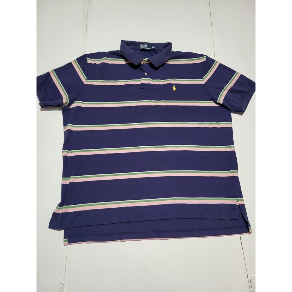 (#18) Polo Ralph Lauren Striped Polo Navy Blue Pink Green Short Sleeve Men's XXL
